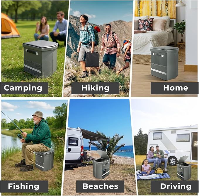 2025 Upgraded 16.5'' XL Portable Toilet for Adults,Tall Camping Toilet with Lid and Convenient Carry Bag, Portable Potty for Camping, Hiking, Car Travel,Truck, RV, Boating, Road Trips, Beach (Gray)