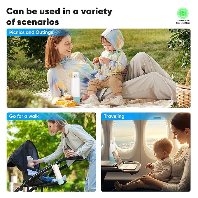 Portable Bottle Warmer for Travel, Bottle Warmer On The Go with Quick Heating, Preset Modes and PreciseTemperature Control, Water & Milk Warmer with Long Battery Life, Blue