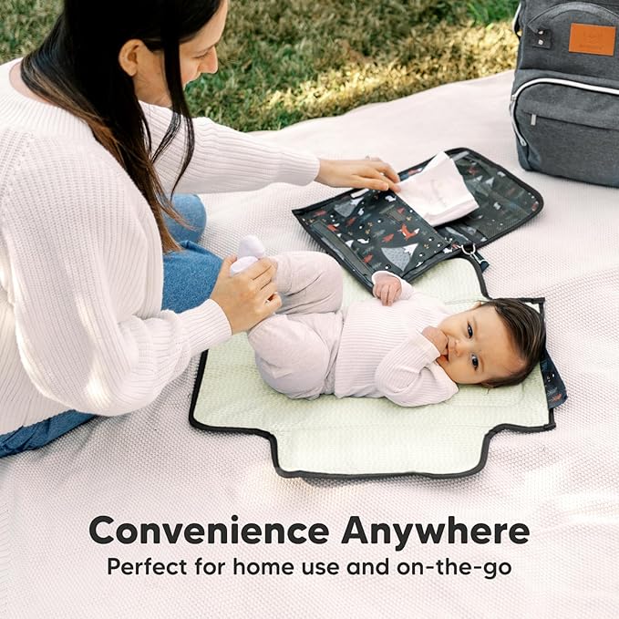 KeaBabies Portable Diaper Changing Pad - Large Waterproof Baby Changing Mat, Compact Travel Diaper Clutch,Functional Pockets Fit Newborn Essentials,Wipeable & Padded Baby Changer(Woods)