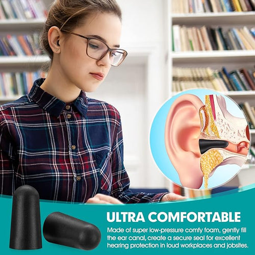 200 Pair Earplugs for Noise Cancelling Ultra Soft Foam Ear Plugs for Sleeping Noise Blocking Earplugs for Study Work Black Color