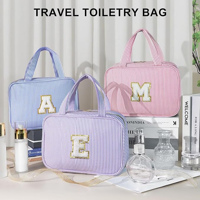 TOPEAST Initial Makeup Bag - Travel Toiletry Bag for Women, Personalized Birthday Gifts for Women Teen Girls Sister Daughter, Travel Tolietry Bag Monogramme Makeup Bag - Letter M, Blue
