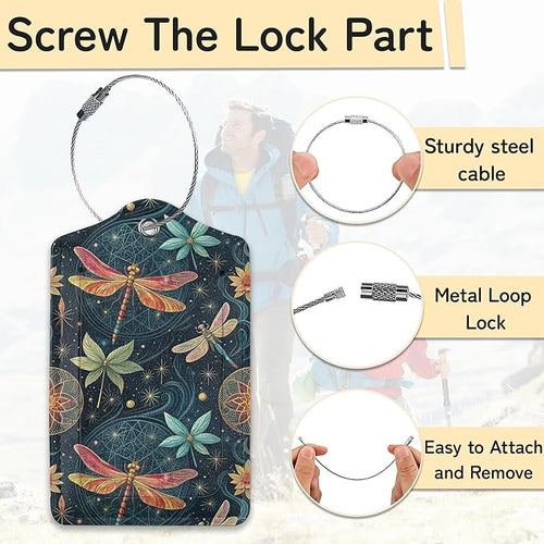3 PCS Dragonfly Luggage Tags,Fantasy Dragonfly Suitcase Tags Privacy Cover ID Label with Stainless Steel Loop and Address Card for Travel Bag Suitcase