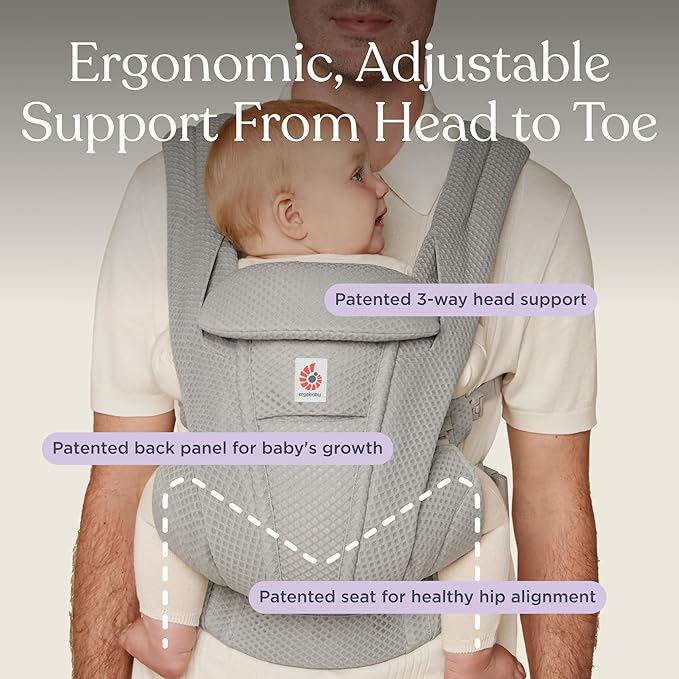 Ergobaby Omni Deluxe Baby Carrier Newborn to Toddler - Breathable Baby Carriers for Summer - All-Position Carrier with Enhanced Lumbar Support & Airflow (7-45 Pounds), Cotton, Onyx Black