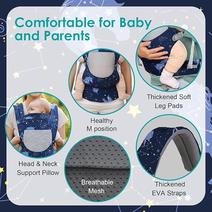 Unicorn Newborn Baby Front Carrier Backpack, Toddler Baby Body Carrier, 7-66 Lbs Ergonomic Design, Lumbar Support, Lightweight