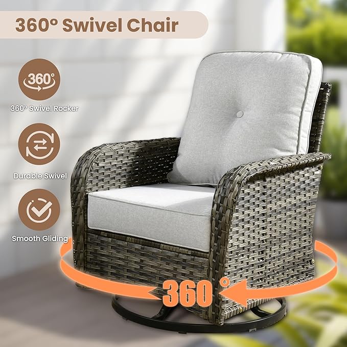 HOOOWOOO Patio Furniture Set,8 Pieces Outdoor Conversation Set,All Weather Wicker Loveseat Sofa Set with High Back Swivel Rocking Chairs Tables,Light Gray