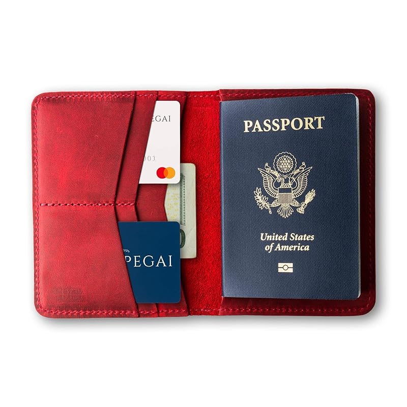 PEGAI Personalized Leather, Passport Holder For Travel | Handmade Passport Wallet Cover Case | Travel Document Holder, Passport Cover for Men, Women, and Family | Pike (Rose)