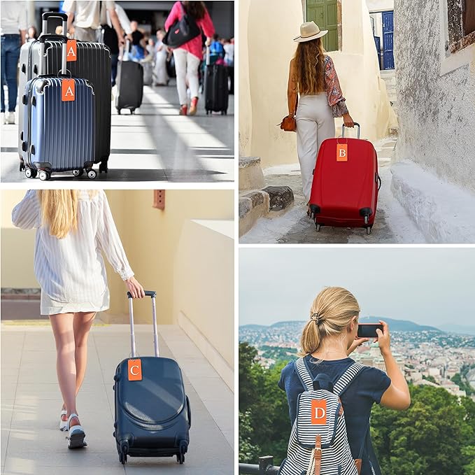 Gostwo 2 Pack Luggage Tags for Suitcases, 26 Initial Letter Travel Luggage Baggage Identification Labels ID Tag Fully Bendable Tags with Stainless Steel Loop (Orange) (Letter B)