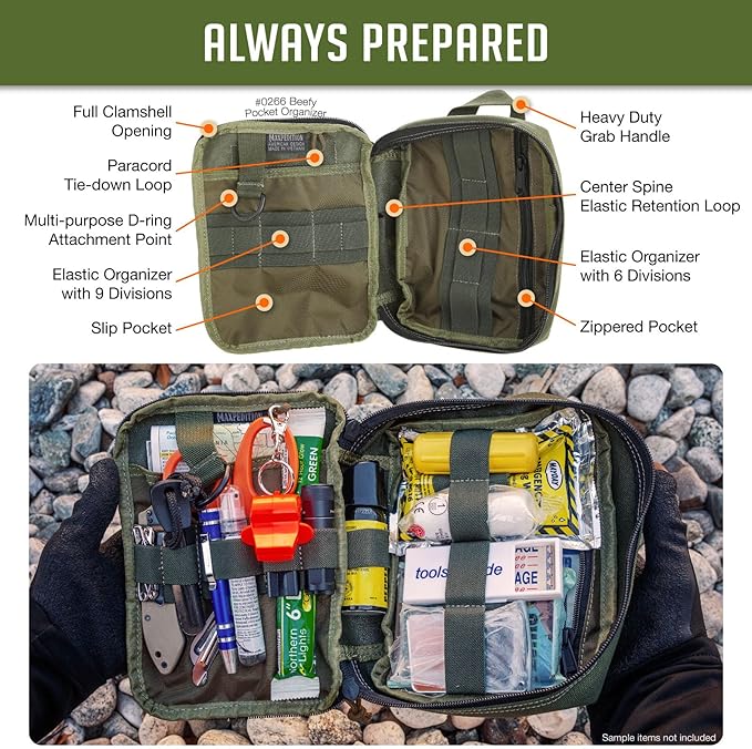 MAXPEDITION Beefy Pocket Organizer, Compact, MOLLE-Compatible, 1000D Nylon Tactical Pouch, Everyday Carry Tool and Gear Storage for Outdoor, Tactical, Survival, 0266