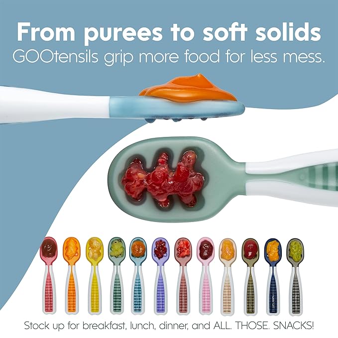 NumNum Baby Spoons Set, Baby Essentials Pre-Spoon GOOtensils for 6+ Months, First Stage Self-Feeding Spoons for Baby Led Weaning (BLW), Silicone Toddler Utensils, BPA-Free, 4 Pack Beach Picnic