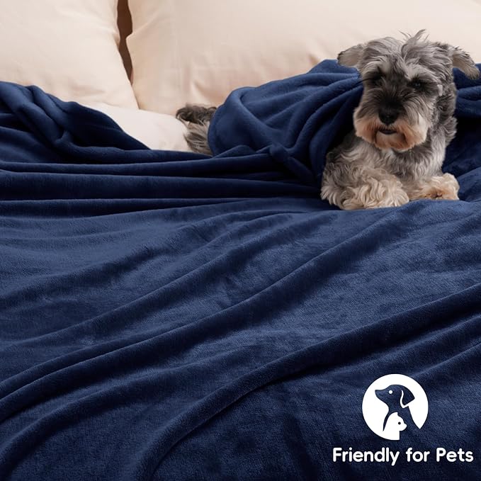 PHF Ultra Soft Fleece Throw Blanket, No Shed No Pilling Luxury Plush Cozy 300GSM Lightweight Blanket for Bed, Couch, Chair, Sofa Suitable for All Season, 50" x 60", Navy Blue