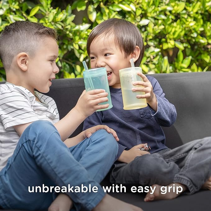 Olababy Clear View Silicone Training Cup with Straw Lid | Toddler Sippy Trainer 12mo+ | Unbreakable Water Drinking Cups for Kids 2yr+ | Baby Led Weaning & Feeding Supplies (Lemon, 9 oz)