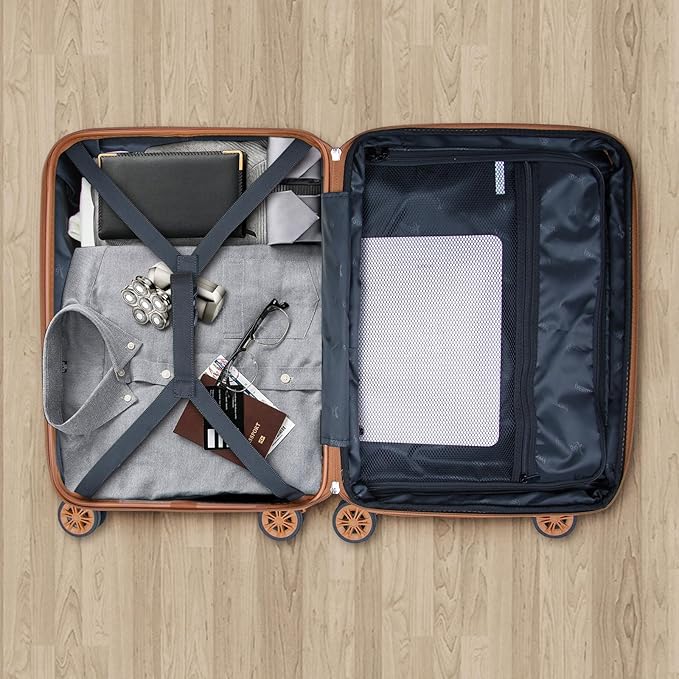 Romswi Expandable 24" Checked Luggage,Medium Hardshell Suitcase with Double Spinner Wheels for 20% More Space, Airline Approved Lightweight Hardside Luggage, Scratch-Resistant & YKK Zipper,Black