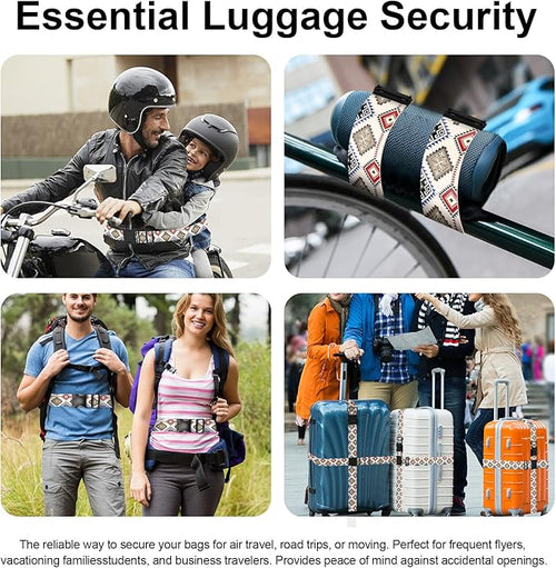 2 Pack Luggage Straps, Adjustable Cute Printing with Combination Lock Luggage Straps for Women Men Travel School Business Trips-Boho
