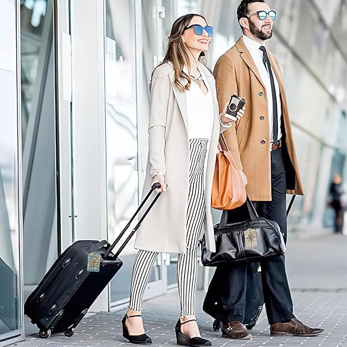 Retro World Map Luggage Tags for Suitcase,Nautical Compass Luggage Tags of Set 2 Leather Identifiers Privacy Cover with Stainless Steel Loop for Women Men Travel Bag Suitcase