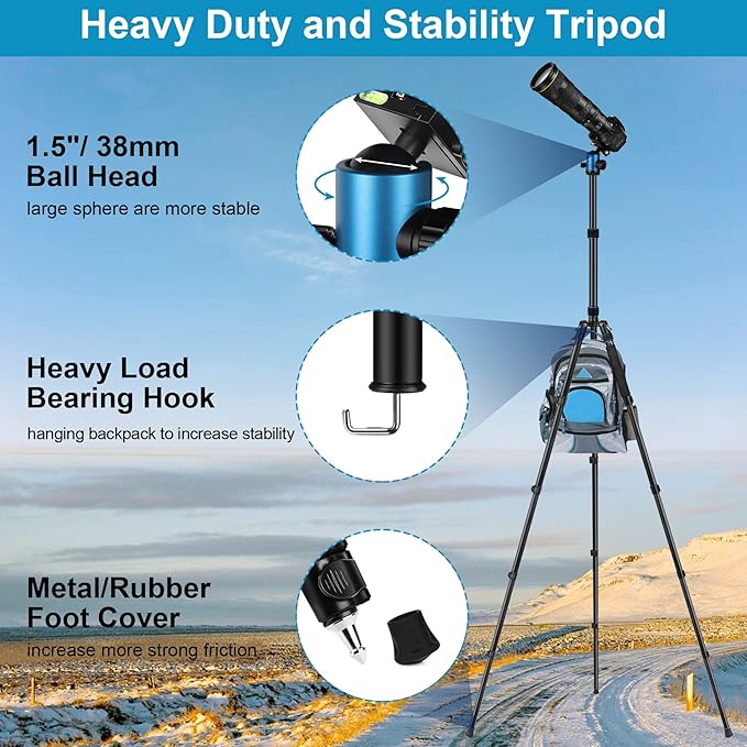 JOILCAN Tripod for Camera, 81" Aluminum Camera Tripod, 83" DSLR Tripods & Monopods, Heavy Duty Travel Tripod for Binoculars Spotting Scope Telescope, Max Load 35lb