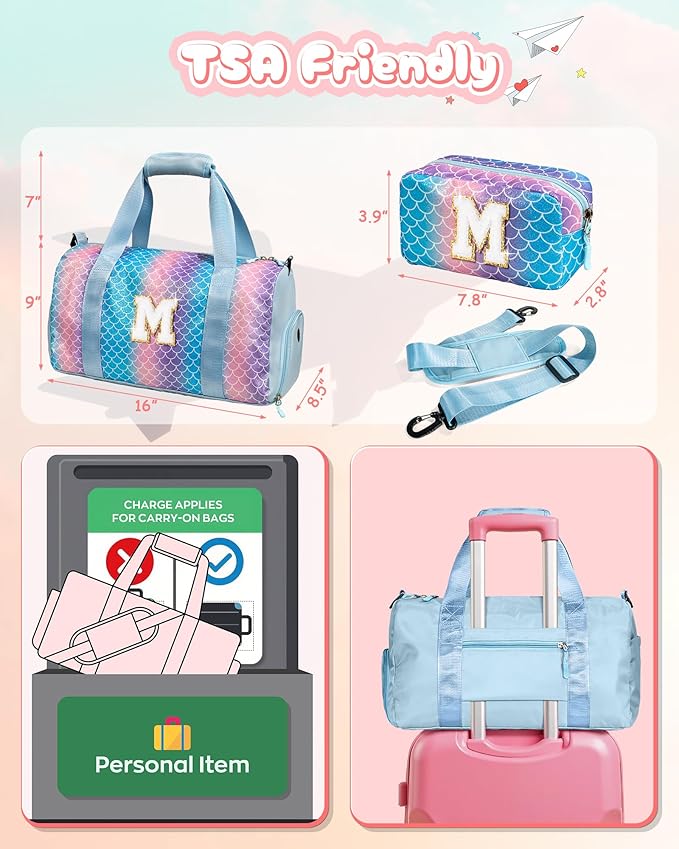 Cute Preppy Gifts for Girls-Girl Gym Bag with Shoe Compartment, Kid Personalized Weekender Overnight Bags, Initial Travel Tote with Makeup Pouch, Daughter In Law Gift (Letter D)