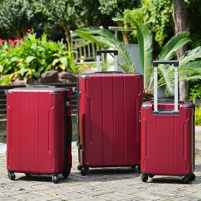 Merax 28 Inch Checked-Large Luggage with Wheels Aluminum Alloy Corner Hard Shell Suitcase TSA Luggage Suitcases for Travel Woman Men(Red)