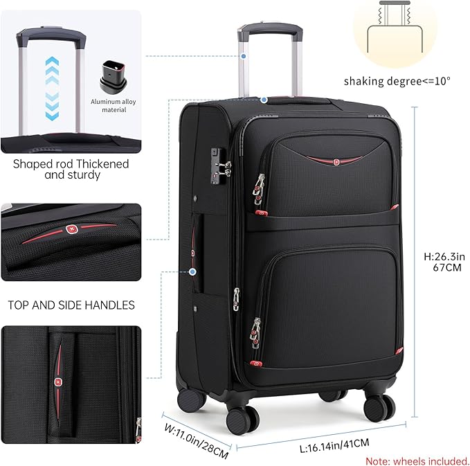 Softside Expandable Luggage with 4 Spinner Wheels, Durable Carry-On Luggage Suicase (Gray, 2-Piece Set 21/25)