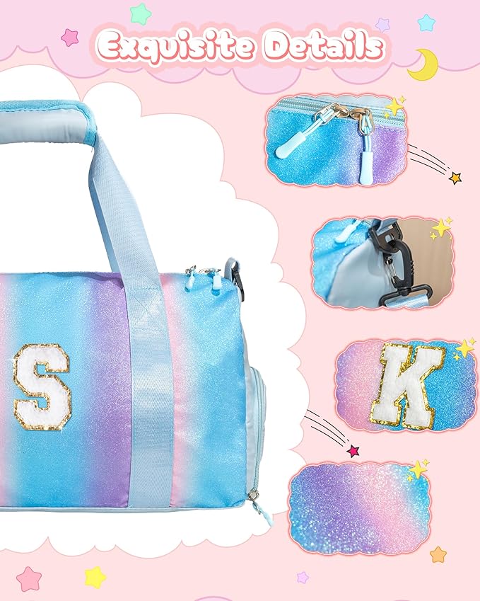 Gifts for Daughter-Girl Gym Bag with Shoe Compartment, Kid Personalized Weekender Overnight Bags, Initial Travel Tote with Makeup Pouch, Gift for Granddaughter Sister Niece (Letter H)