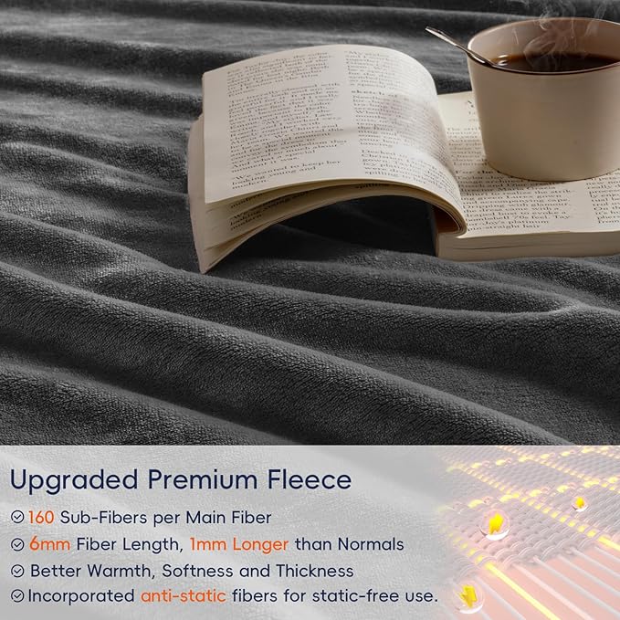 PHF Ultra Soft Fleece Blanket King Size, No Shed No Pilling Luxury Plush Cozy 300GSM Lightweight Blanket for Bed, Couch, Chair, Sofa Suitable for All Season, 108" x 90", Dark Grey
