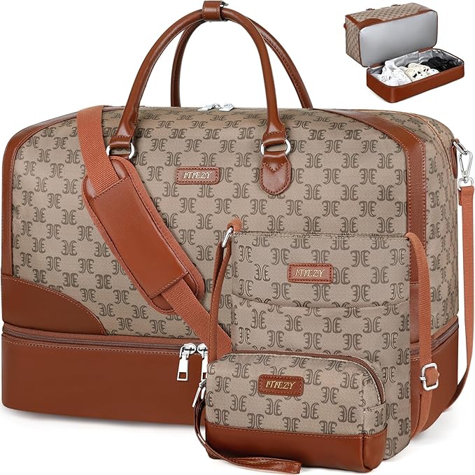 Weekender Bag for Women, Travel Duffel Bag Carry On Overnight Bag with Shoe Compartment Large Nylon Travel Weekend Tote Bag