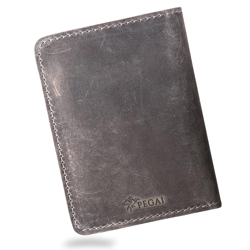 PEGAI Personalized Leather, Passport Holder For Travel | Handmade Passport Wallet Cover Case | Travel Document Holder, Passport Cover for Men, Women, and Family | Pike (Rock Grey)