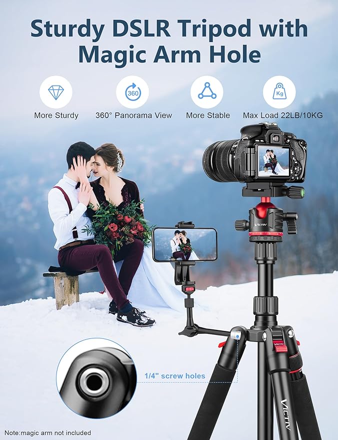 78" Porfessional Tripod for Camera, Victiv Aluminum Camera Tripod Monopod for DSLR, Spotting Scope,Telescope, Binoculars, Compact Heavy Duty Camera Stand for Photography Video Recording Travel