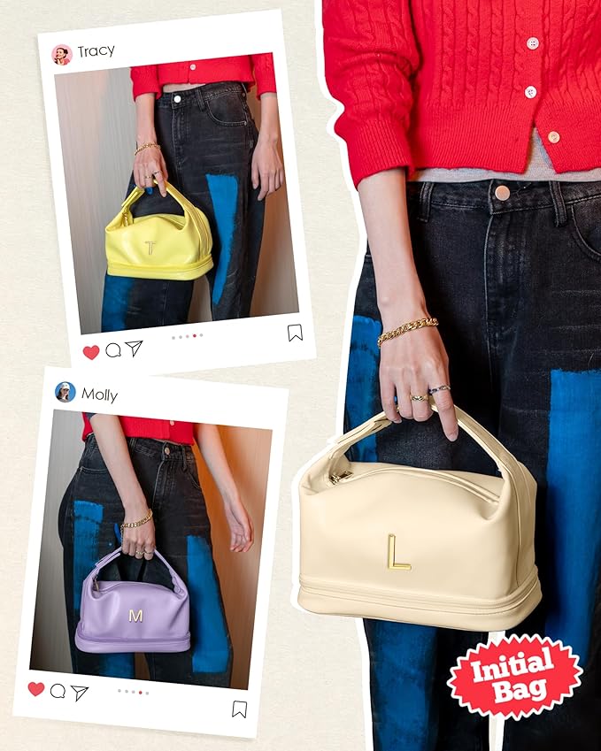 Gifts for Friends Female Mom, Letter Makeup Bag, Personalized Double Layer Cosmetic Bag with Makeup Brush Organizer, Waterproof, Large Capacity PU Leather Travel Toiletry Bag, Gift for Wife