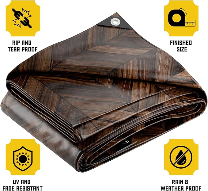 Core Tarps Extreme Heavy Duty 20 Mil Tarp Cover, Waterproof, UV Resistant, Rip and Tear Proof, Poly Tarpaulin with Reinforced Edges for Roof, Camping, Patio, Pool, Boat (Brown Wood/Black 18′ X 24′)