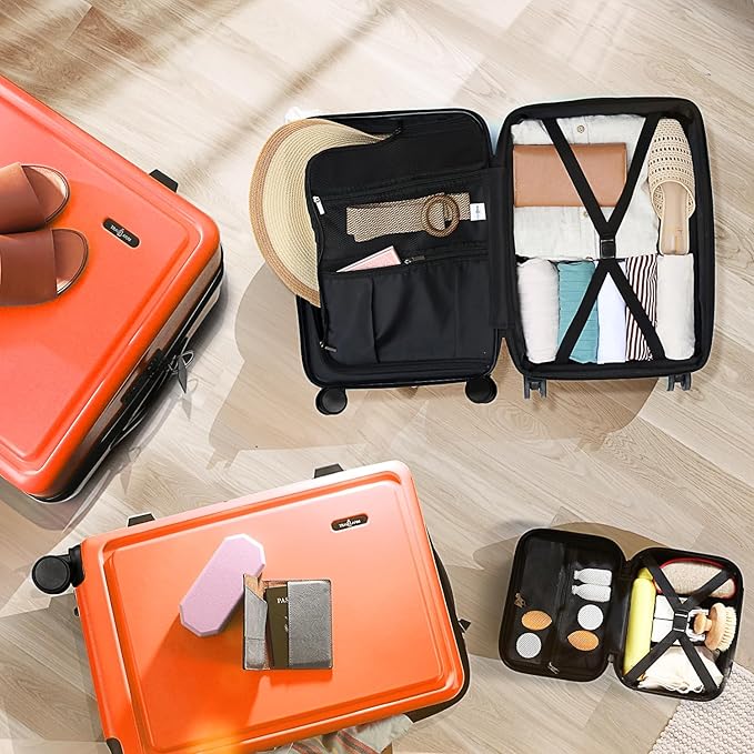 Hard Shell Luggage Sets with Spinner Wheels 4 Piece, Expandable Large Suitcases with TSA Lock, Travel Large Suitcase Set, Orange Luggage Set
