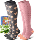 Bamboo Viscose Compression Socks for Women Men 2 Pairs 15-20mmHg Knee High Compression Socks Travel Nurse