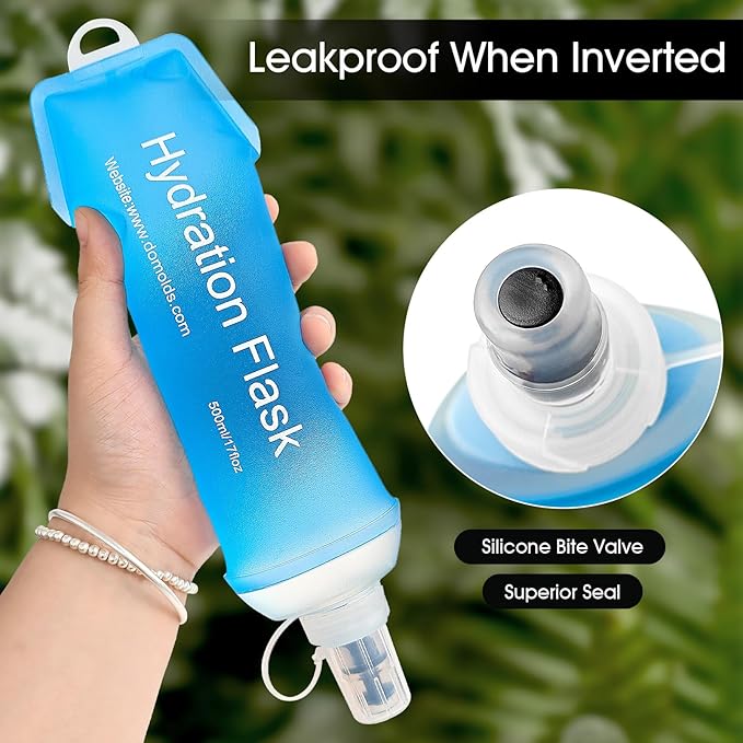 GYGYL Soft Flask, TPU Collapsible Soft Water Bottle for Hydration Pack, Running Vest, Leak-Proof Folding Water Bottle for Hiking Cycling Climbing Jogging-250ml Blue