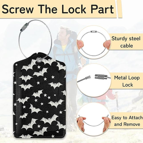 3 Pack PU Leahter Happy Halloween Luggage Tag with Stainless Steel Loop,Travel Suitcase Labels with Privacy Cover ID Label Quickly Spot for Bags