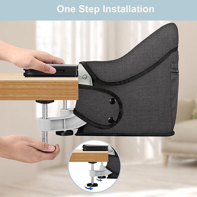 Hook On High Chair, Jozzve Clip on High Chair with Removable Dining Tray for Babies and Toddlers, Fold-Flat Storage Portable Baby Feeding Seat, Attach to Fast Table Chair for Home Travel (Bright Blue)