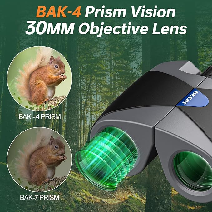 15x30 Compact Binoculars for Adults and Kids - Occer Large View High Powered Binoculars for Bird Watching - Lightweight Easy Focus Binocular with Low Light Vision for Outdoor Hunting Travel - Black