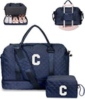 Birthday Gifts-for Women-Initial Duffle Bag with Shoe Compartment, Personalized Weekender Bag, Monogram Overnight Bag, Letter Travel Bag with Makeup Bag，Friend Wife Birthday Gift (Letter C)