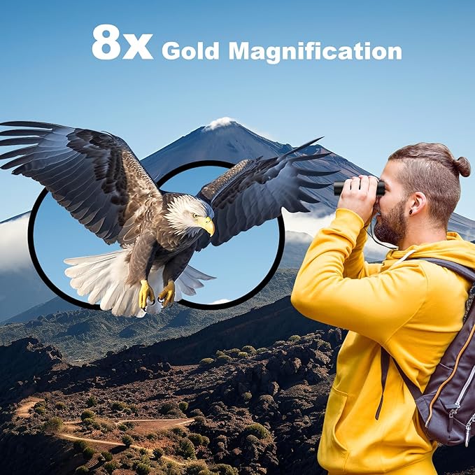 USCAMEL Binoculars for Adults and Kids 8×21 High Powered Compact Binoculars BAK4 Prism Easy Focus - for Bird Watching, Outdoor Use, Hunting, Travel (Black)