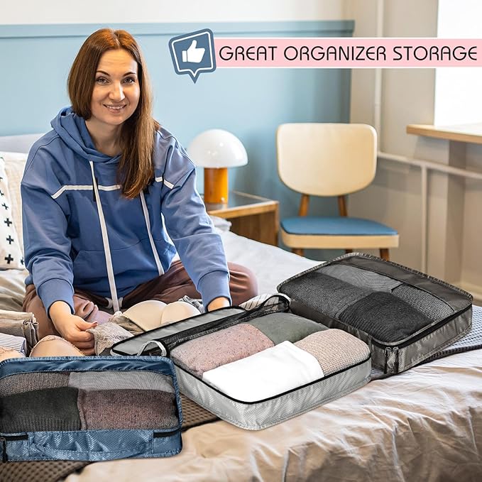 5 Pcs Packing Cubes for Suitcase Large Travel Cubes Carry on Luggage Organizer Bags for Clothes Accessories(L,Morandi)