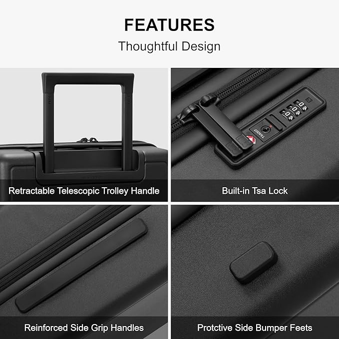LEVEL8 Elegance Matte Luggage Set, 20 Inch Carry-on Luggage, 24&28 Large Suitcase Lightweight Hardside Suitcases with Wheels,Tsa Lock,3-Piece Set(20/24/28), Black