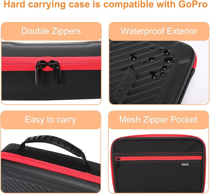 MOSISO Camera Case Compatible with GoPro Hero 13/12/11/10/9/8/7, Hard Travel Carrying Case Compatible with AKASO EK7000/V50/Brave 4/7 LE/8, EVA Case with Handle & Snap Hook for Action Camera, Black
