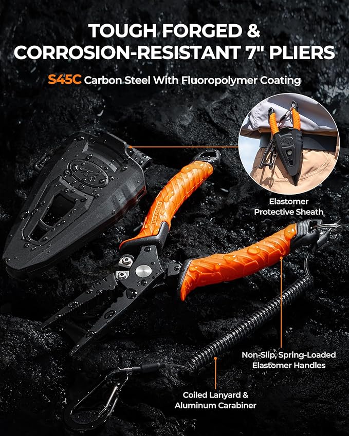 KastKing SteelStream Fishing Tool Set, Fishing Gear - Corrosion Resistant Fishing Pliers, Fillet Knife, Fishing Scissors, Fish Lip Gripper, Multi-Functional Jaw, Fishing Gifts for Men