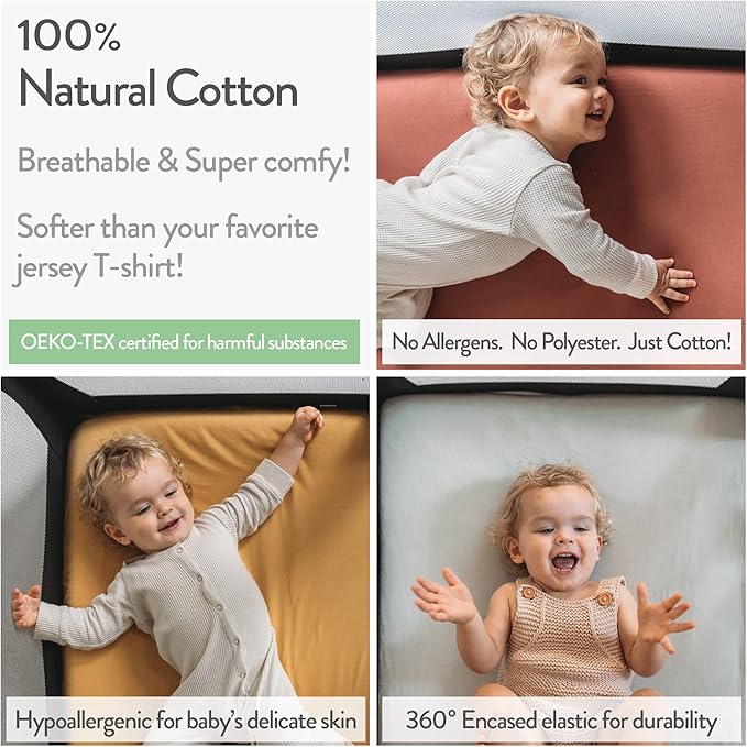 Pack and Play Sheets Fitted – Compatible with Graco Pack n Play Playard Crib and Other 27 x 39 Inch Playpen Mattress – Snuggly Soft 100% Jersey Cotton – Light + Dark Sage Green – 2 Pack