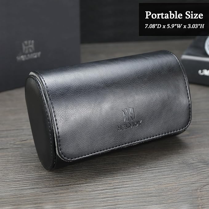 Travel Watch Case - Two Watch Roll Storage Box Organizer for Men's Women's Wristwatches & Smart Watches up to 50mm (Black / 2 Slot)