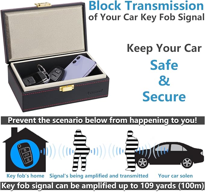 TICONN Faraday Box, Car Key Fob Protector, PU Leather Signal Blocker for Keyless Fob, RFID Signal Blocking Pouch Cage (Black Slim)