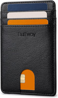 Buffway Mens Slim Wallet, Minimalist Thin Front Pocket Leather Credit Card Holder with RFID Blocking for Work Travel
