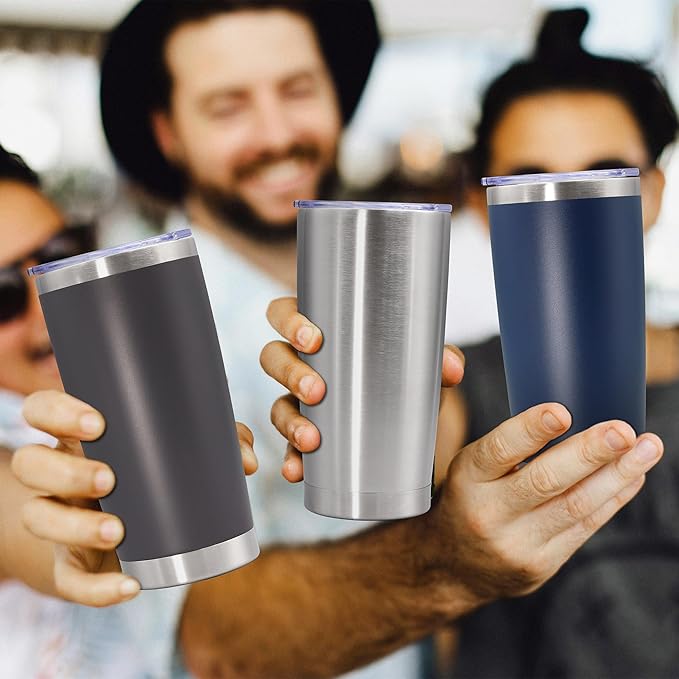 20oz Tumbler Stainless Steel Tumbler Cup with Lid Vacuum Insulated Double Wall Travel Mug, Durable Powder Coated Travel Coffee Tumbler Mug for Hot & Cold Drinks, Grey,1 Pack