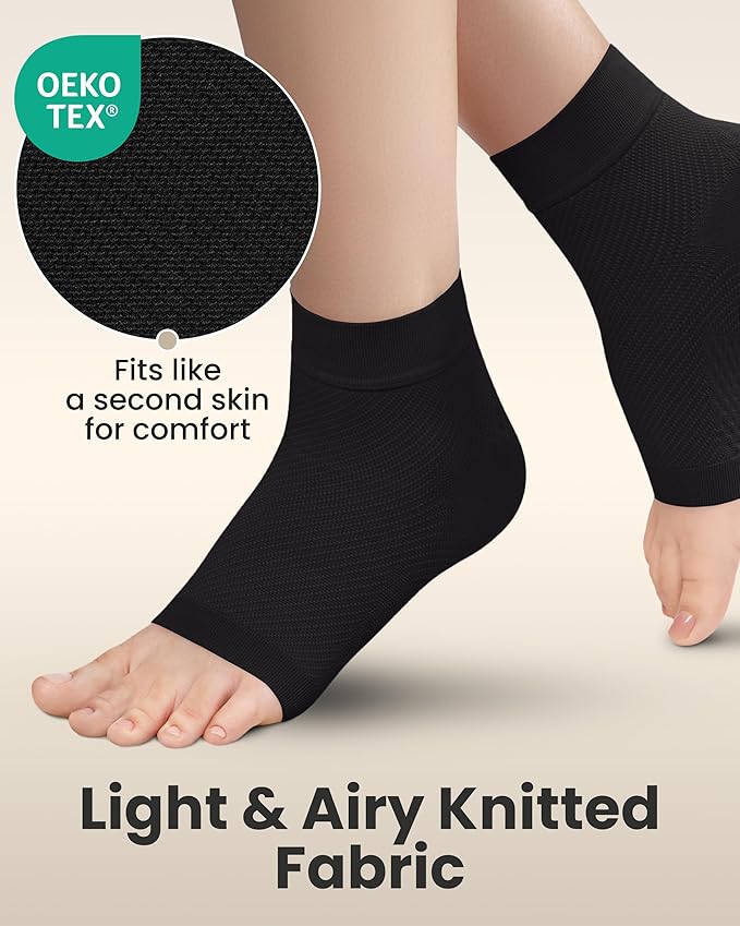 KEMFORD Ankle Compression Sleeve - Plantar Fasciitis Braces - Open Toe Compression Socks for Swelling, Sprain, Neuropathy, Foot Arch Support for Men and Women - 15-20mmhg, S, Black