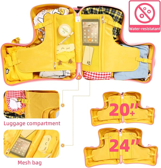 Kids' Lightweight Ride on Luggage with Spinner Wheels & Foldabe Design (Pink Donut, 24"+ Aged 3-12 Toddler),Children Holiday Birthday Gift