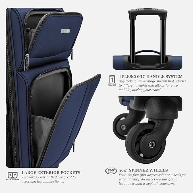 U.S. Traveler Anzio Softside Expandable Spinner Luggage, Dark Grey, 3-Piece Set (22/26/30)