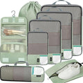 BAGAIL 4 Set/6 Set/8 Set Compression Packing Cubes Travel Accessories Expandable Packing Organizers(HalfMesh, 8-MatchaGreen)